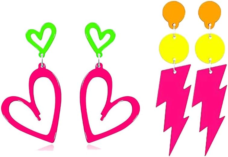 Modpide 80s Neon Earrings Hollow Lightning Bolt Halloween Punk Retro Earrings for Women 80's Party Accessories - Image 1